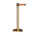 Montour Line Retractable Belt Stanchion Roller Base, 3ft Pol.Brass Post 14ft Orange ME650-PB-OR-140